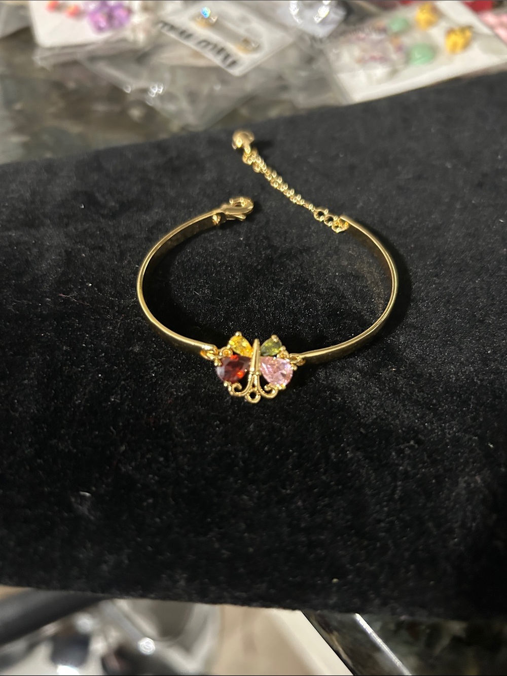 Gold Butterfly Bracelet with Multicolor Crystal Accents